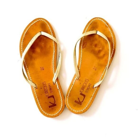 K‎ JACQUES St Tropez Venise Flip-Flops in Gold Leather, Size 36 EU - Picture 3 of 11